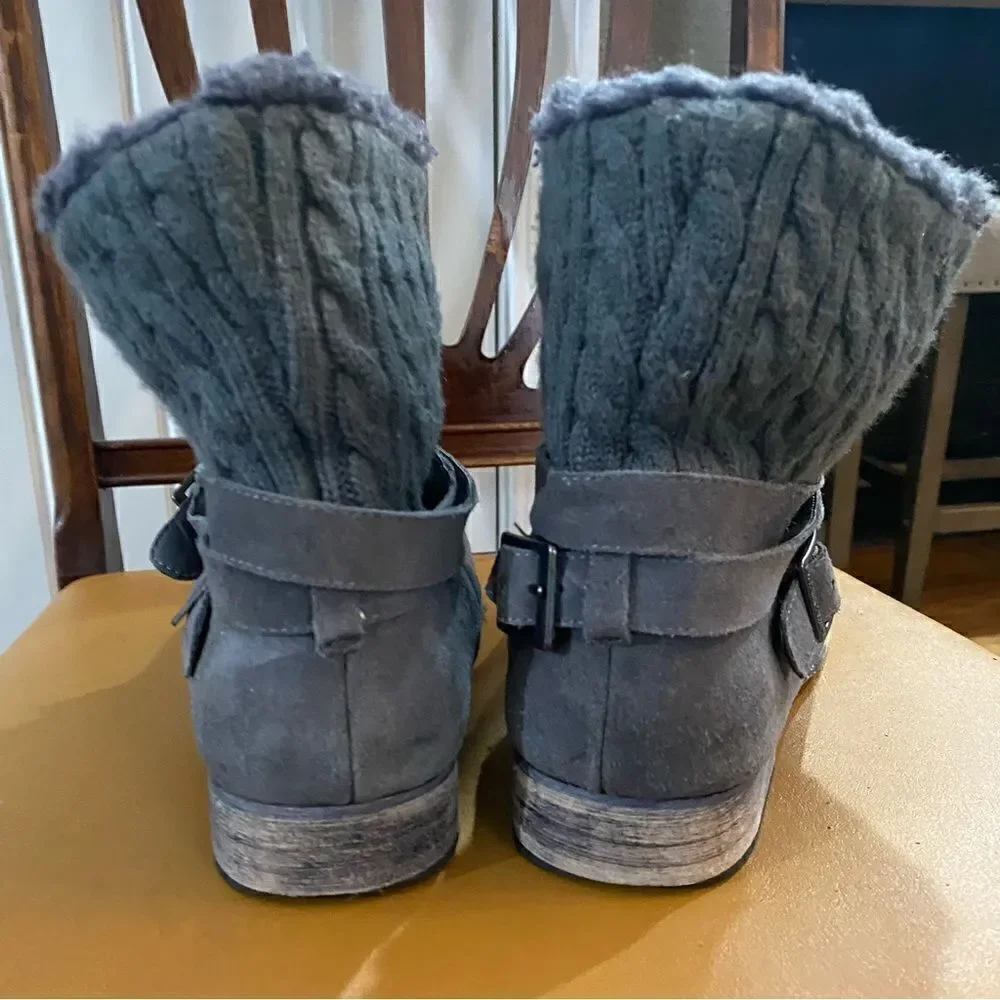 Bearpaw Shania Grey Suede Boots Shearling Lining